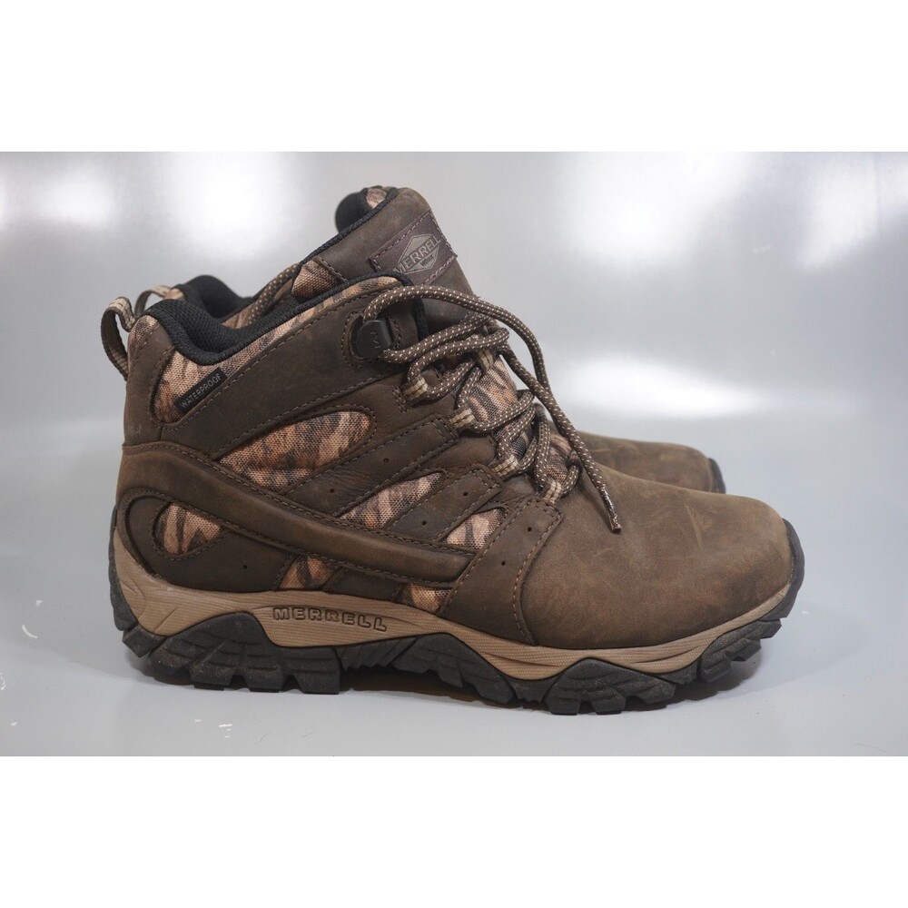 Merrell Moab Timber Mens Size 8.5 6" Waterproof Vibram Work Boots Mid Lace Camo